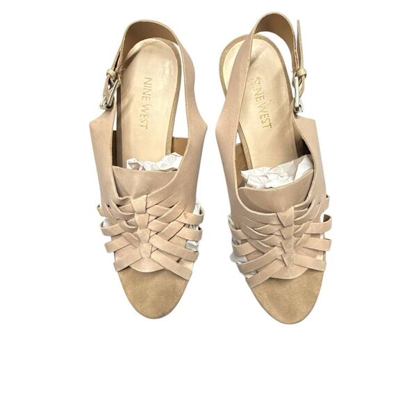 Nine West Women's Tan Nude Leather Woven Criss Cross Heels Size 8.5 - Picture 1 of 8